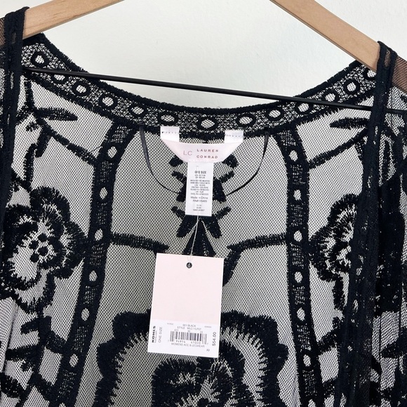 NWT LC Lauren Conrad Lace Sheer Lace Duster Kimono Black - Picture 5 of 6